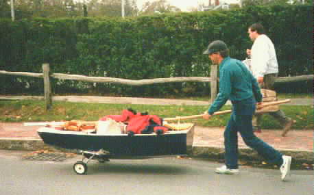 Frosty on wheels headed for the ferry after the '89 Scallop Cup.